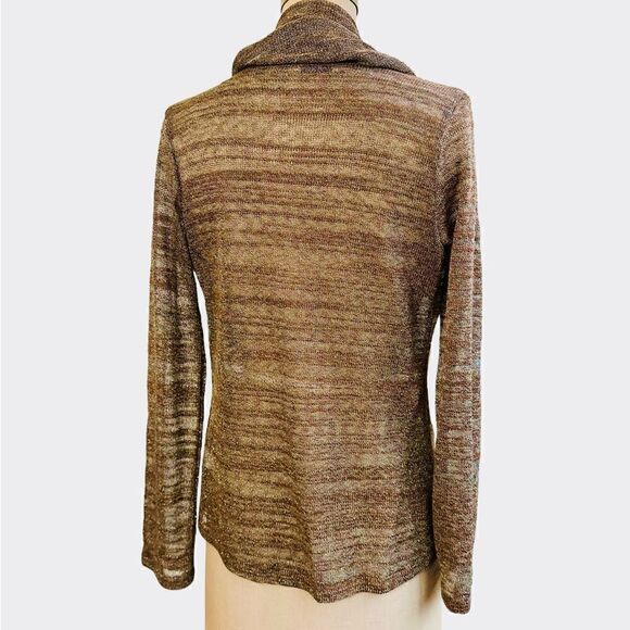 Y2K Unyx Brown sweater Twisted front metallic Gold fine knit top size medium - Picture 6 of 12